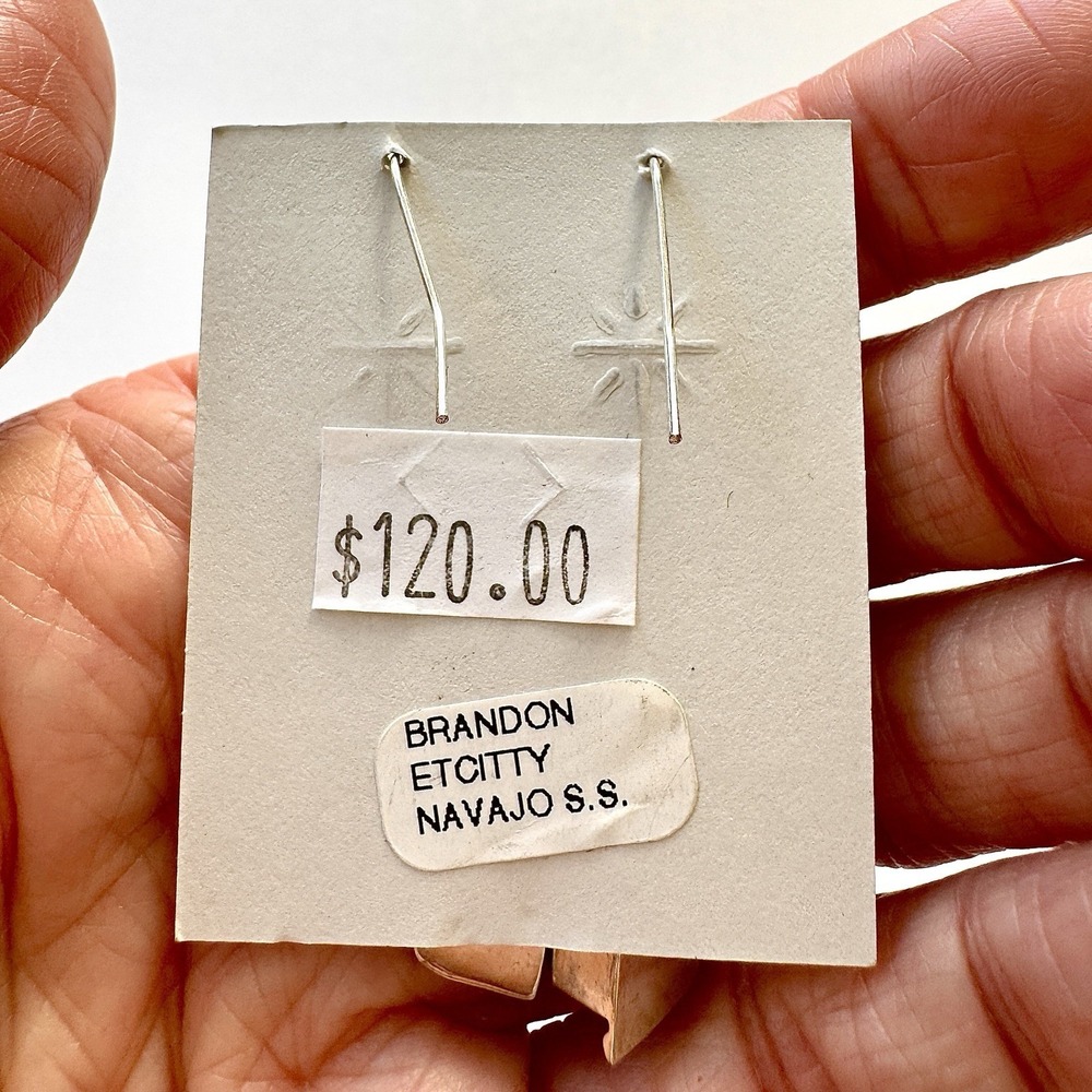 Long Navajo White Buffalo Earrings 2" Sterling 925 Signed B Etcitty Native Amer - Picture 8 of 8